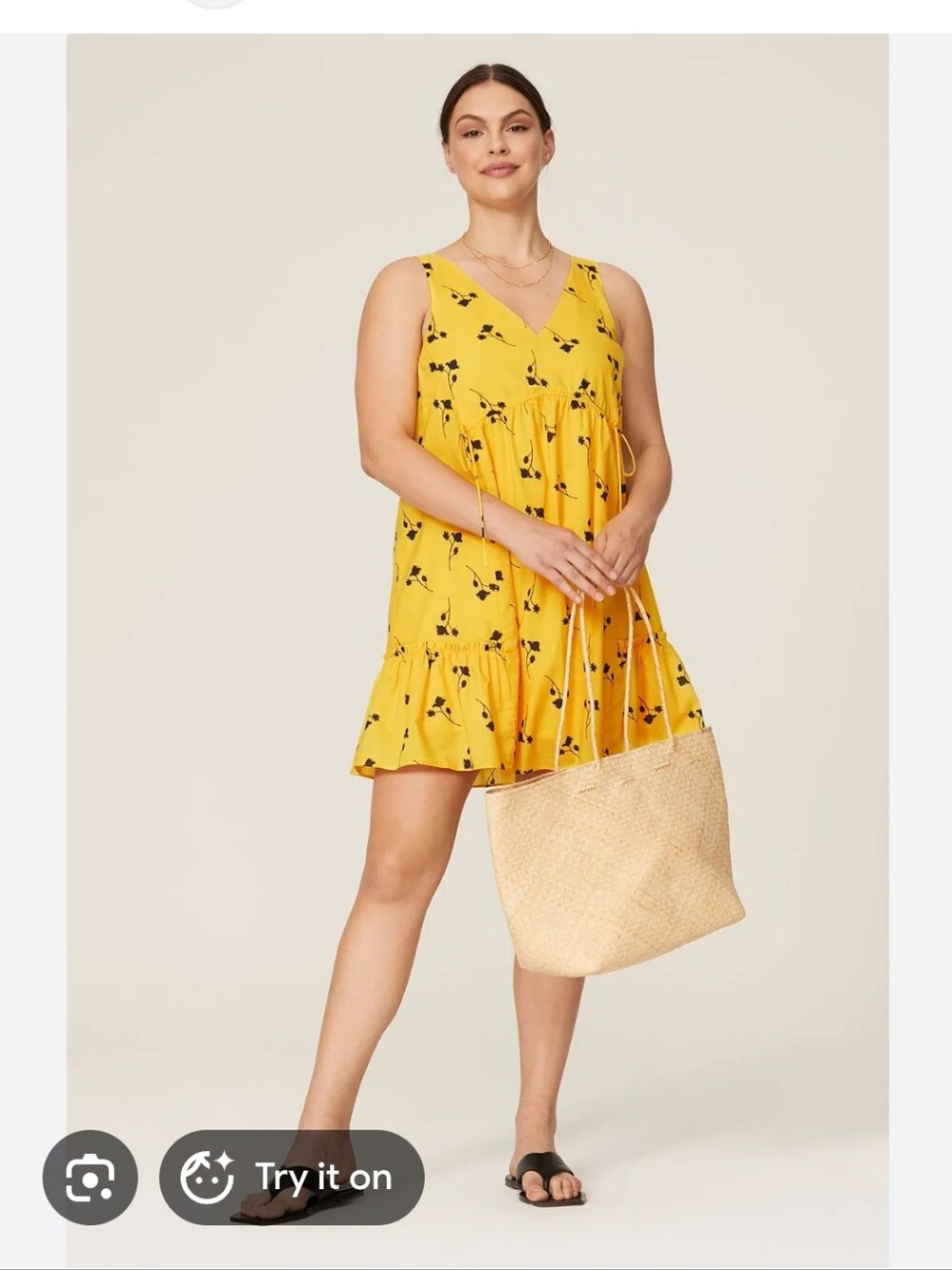 Yellow Floral V-Neck Sleeveless Dress Thakoon